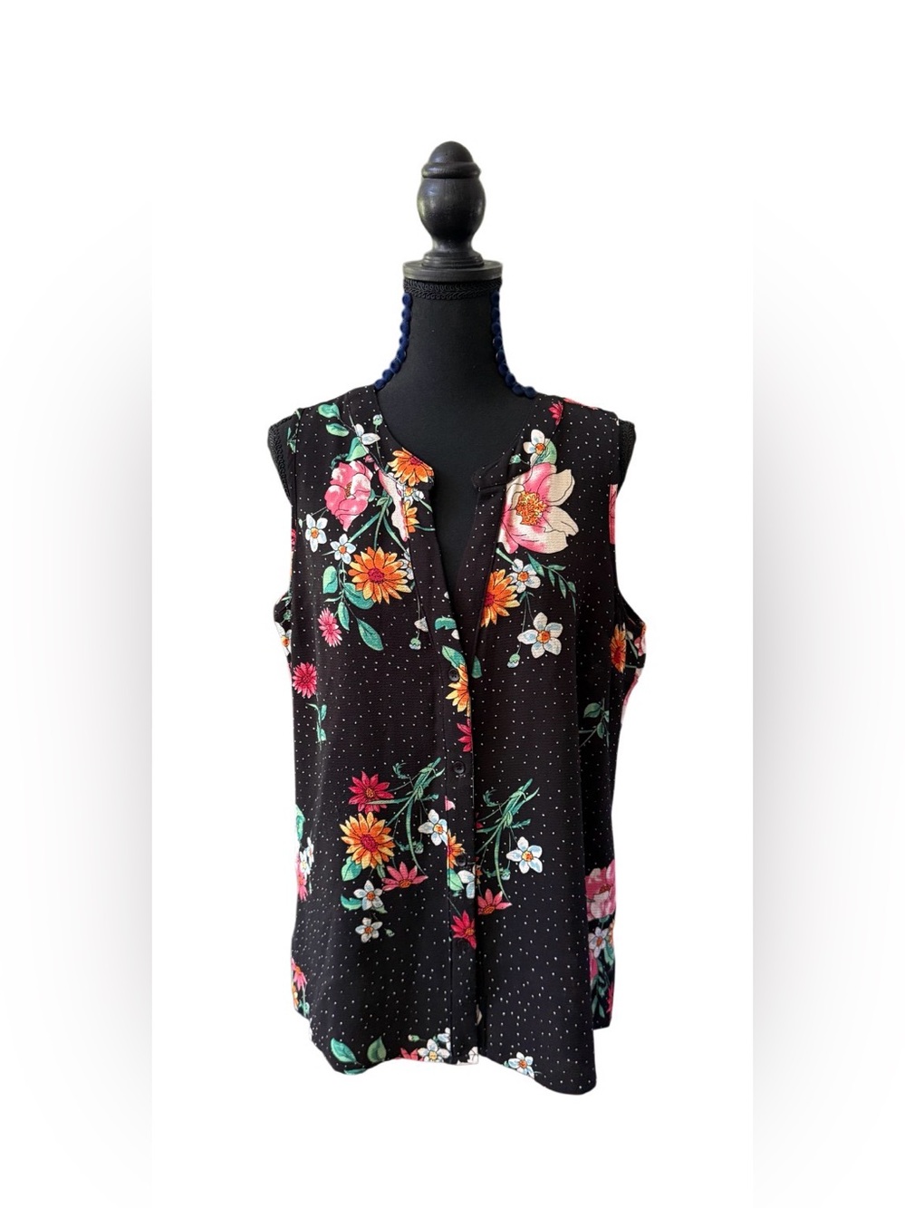Stem and Vine: Black Floral Sleeveless Camisole - V-Neck Summer Top